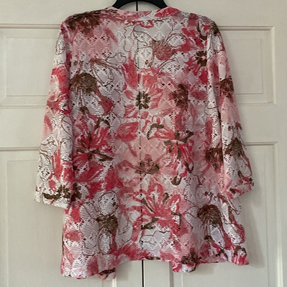 Chico’s Size 2 Mesh Cardigan Floral‎ Print Tunic Colorful Chicos Size Large 3/4 - Picture 9 of 9